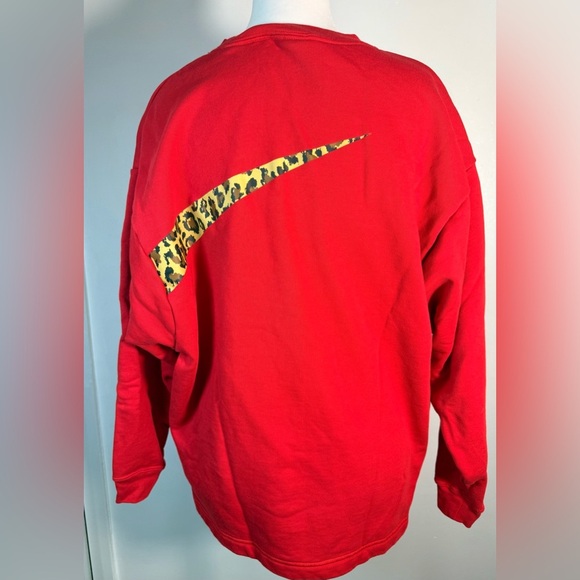 Nike Women's Red Sweatshirt with Leopard Swoosh - Picture 4 of 12